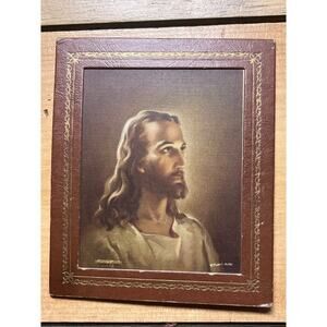 Vintage Kriebel & Bates Litho USA Jesus Head of Christ. Framed. 5.5"x6.5"